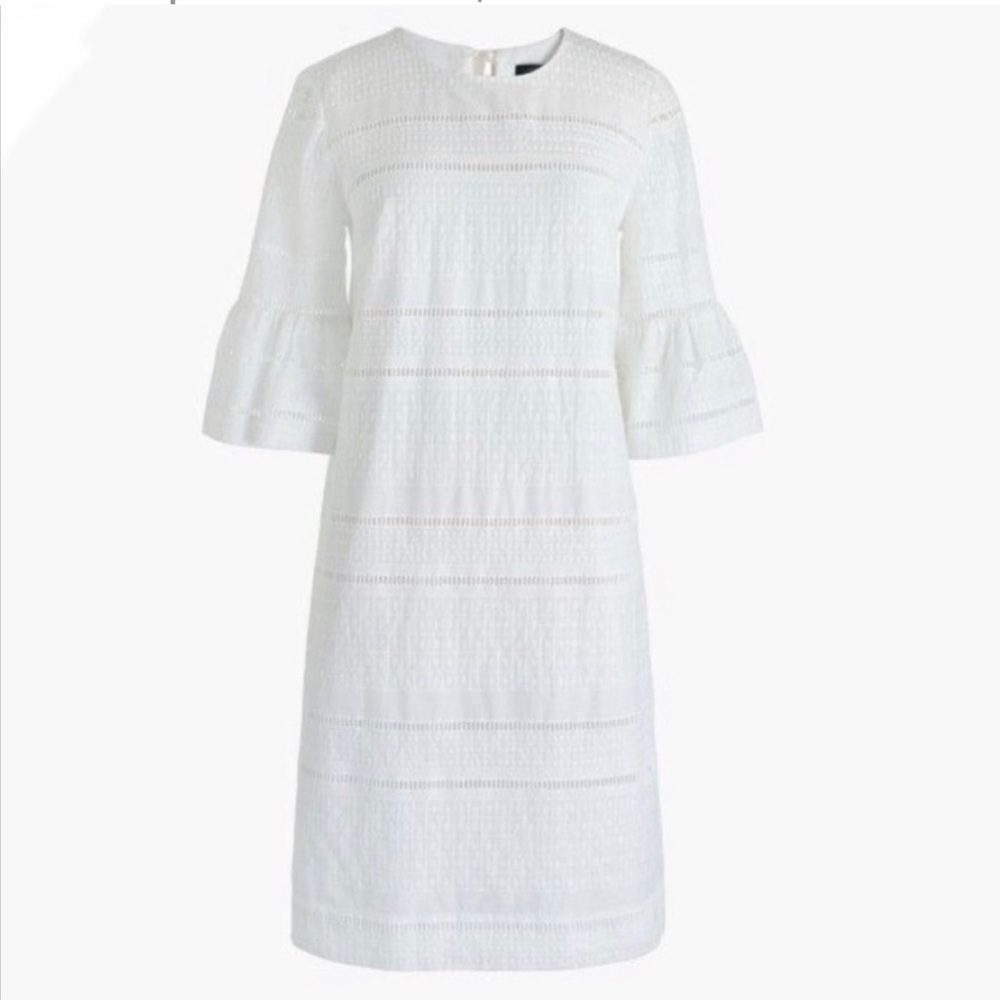 NWOT J Crew White Eyelet Dress Flutter Sleeve Size 6